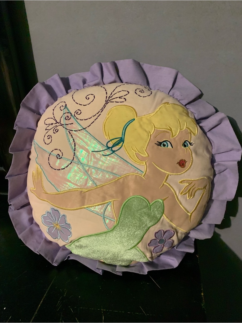 Tinker Bell Disney Fairies Throw Pillow Purple Ruffle 2009 Y2k Iridescent Girlie